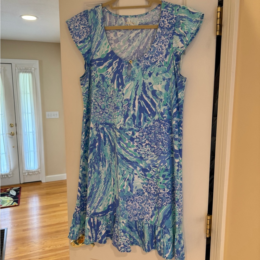 Lilly Pulitzer Oceanic Blue and Green Midi Dress
In great condition